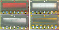 Figure 4. Test coupons with seven test sites: OSP copper (top left); silver (top right); tin (bottom left); gold over nickel (bottom right)
